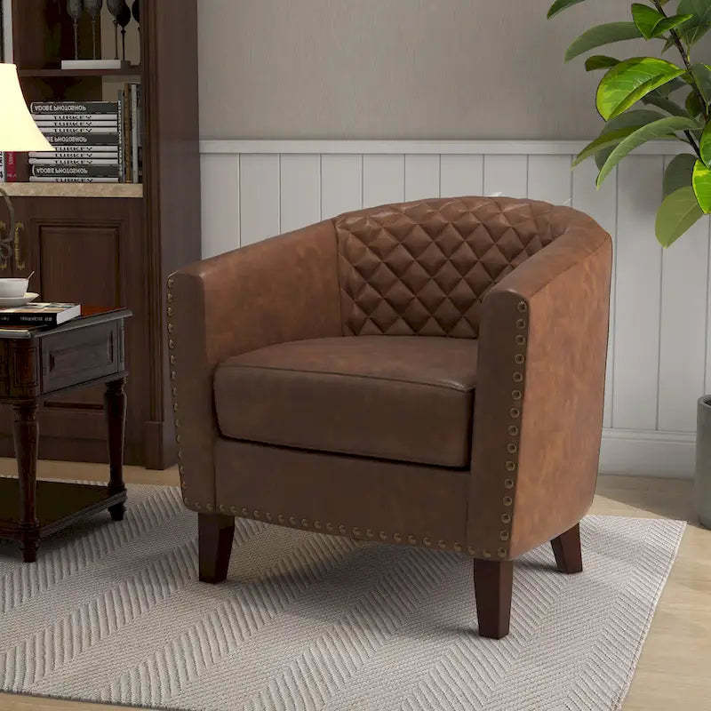 Ethan Accent Chair Barrel PU Leather with Nailhead Trim
