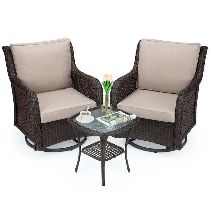 Outdoor 3 Pieces Wicker Patio Bistro Set with Premium Fabric Cushions for Yard