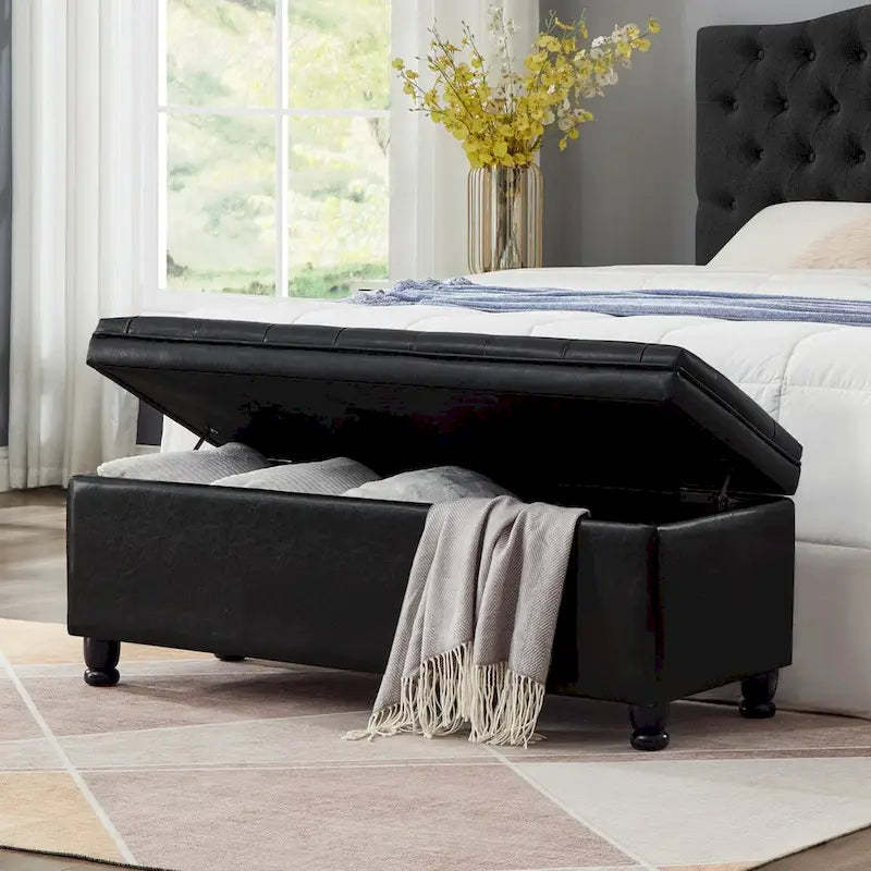 Upholstered tufted button storage bench