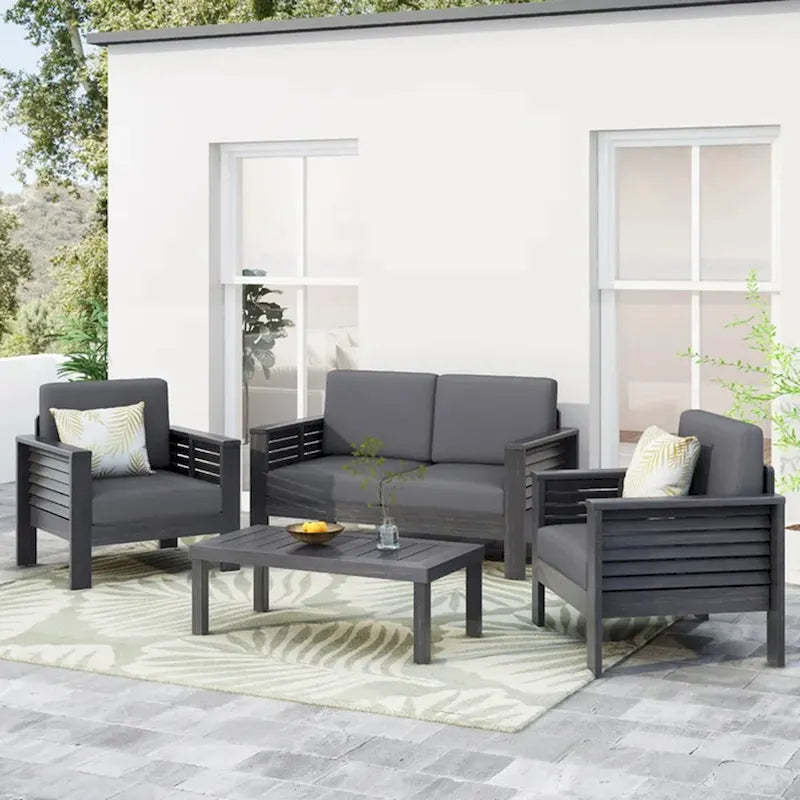 Acacia Wood Outdoor Loveseat and Coffee Table Set with Cushions