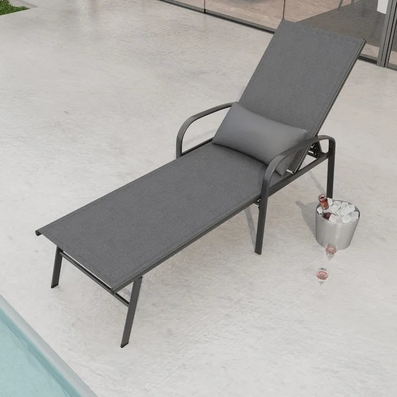 Outdoor Patio Swimming Pool Lounge Gray Color with Pillow, Sturdy and Durable Structure