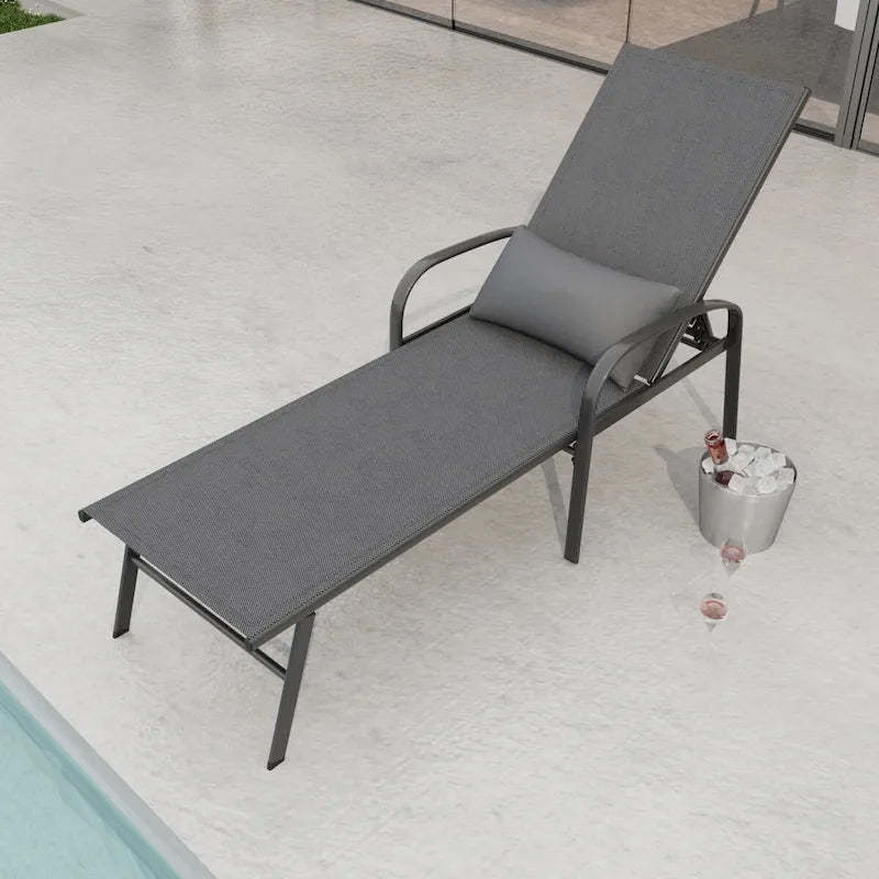 Outdoor Patio Swimming Pool Lounge Gray Color with Pillow, Sturdy and Durable Structure