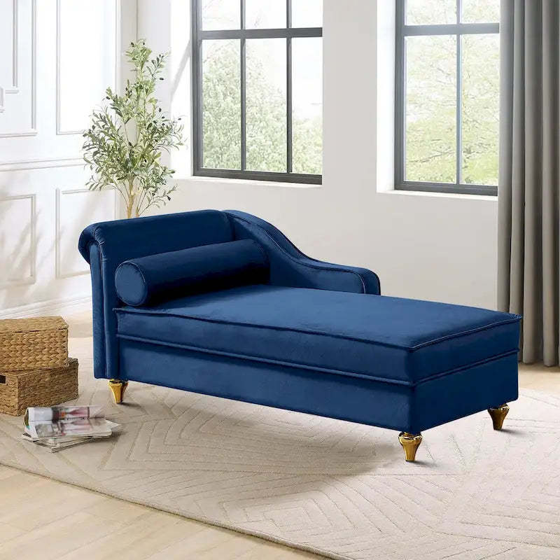 French Elegant Velvet Upholstered Storage Chaise Lounge Chair with a Pillow