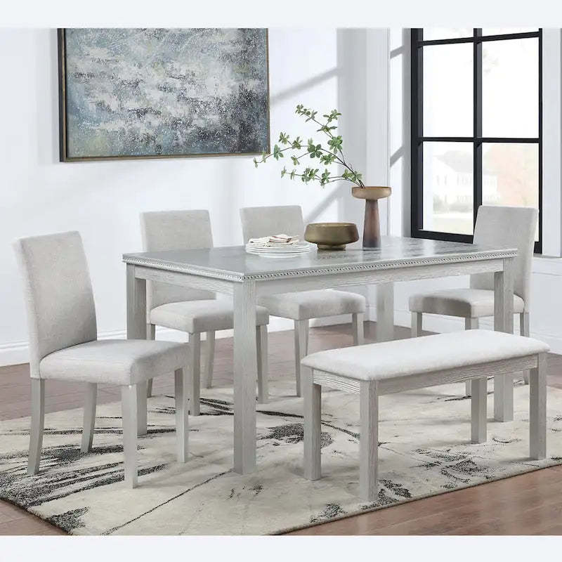 Wooden Dining Rectangular Table with Bench and 4 Chairs