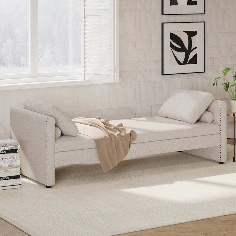 Modern Upholstered Chaise Lounger Daybed with Pillows Small Single Daybed for Living Rooms