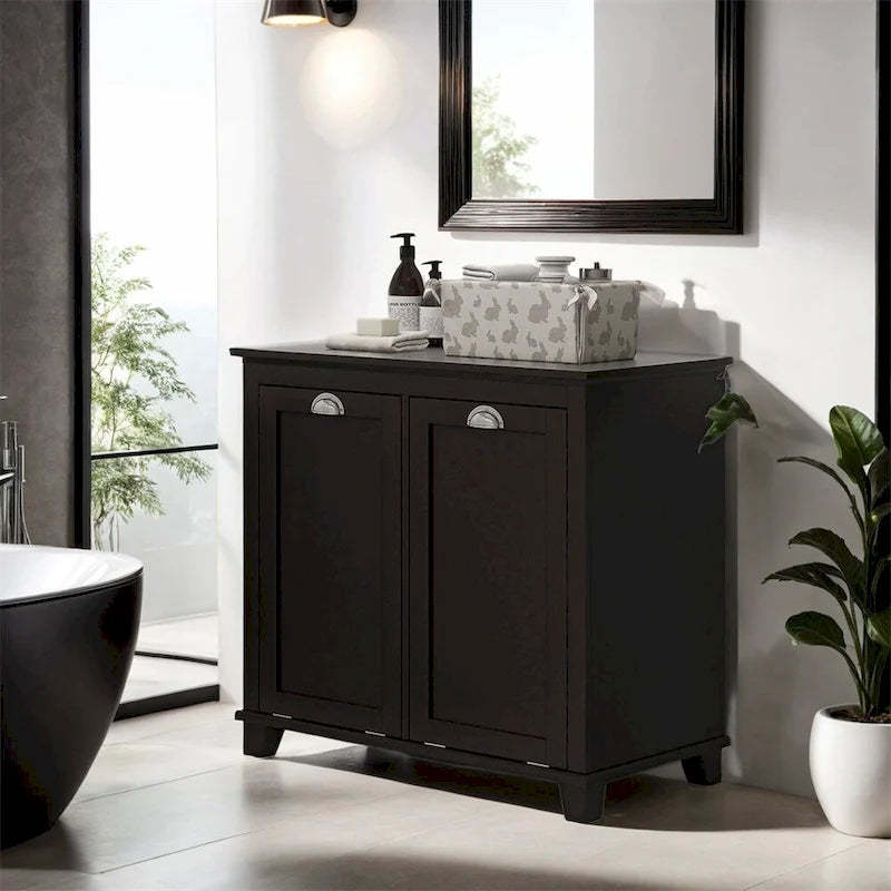 Dual Tilt out Laundry Hamper Cabinet,Bathroom Storage Cabinet w/Hamper