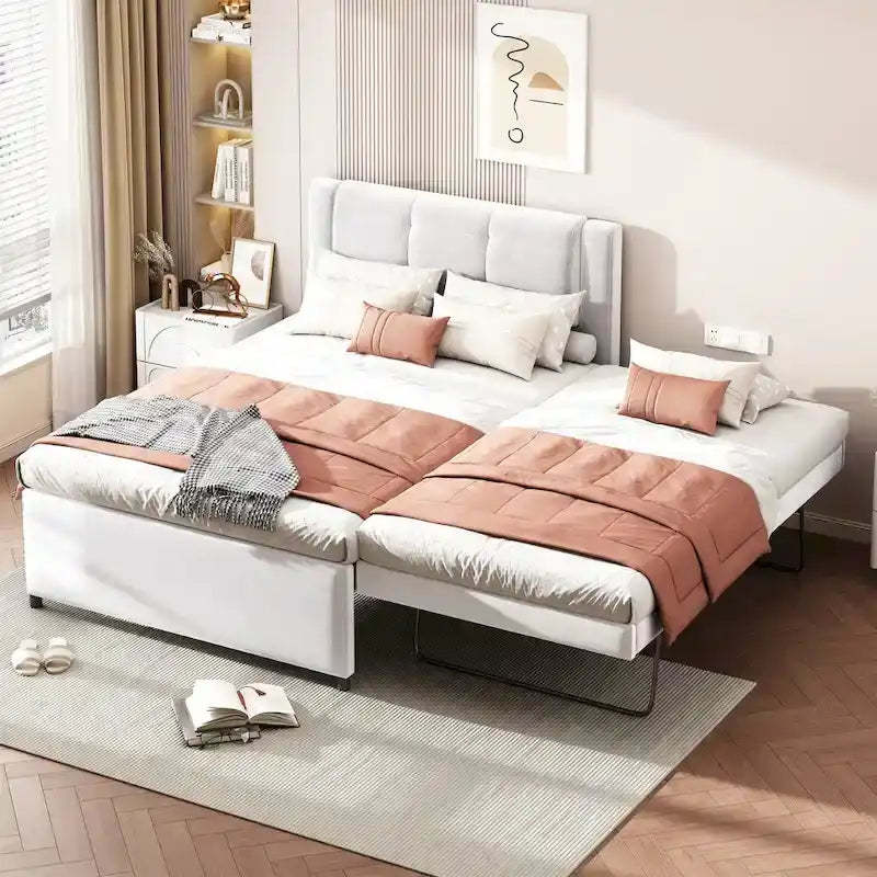 Merax Full Size Upholstery platform bed with Trundle