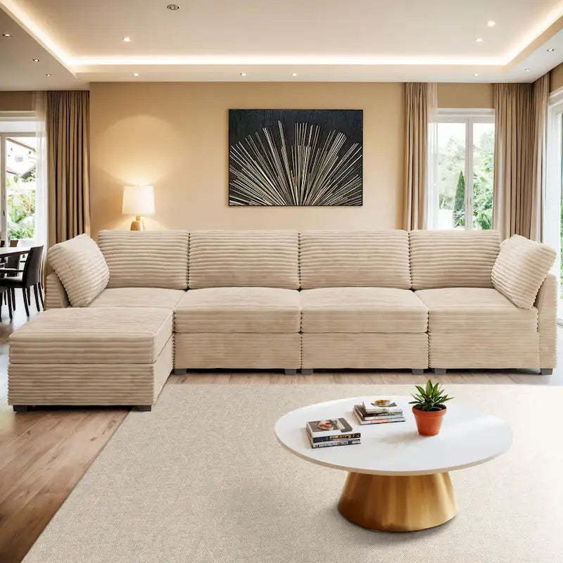 OVIOS Long Plush Deep Seat Indoor Sofa With Ottoman