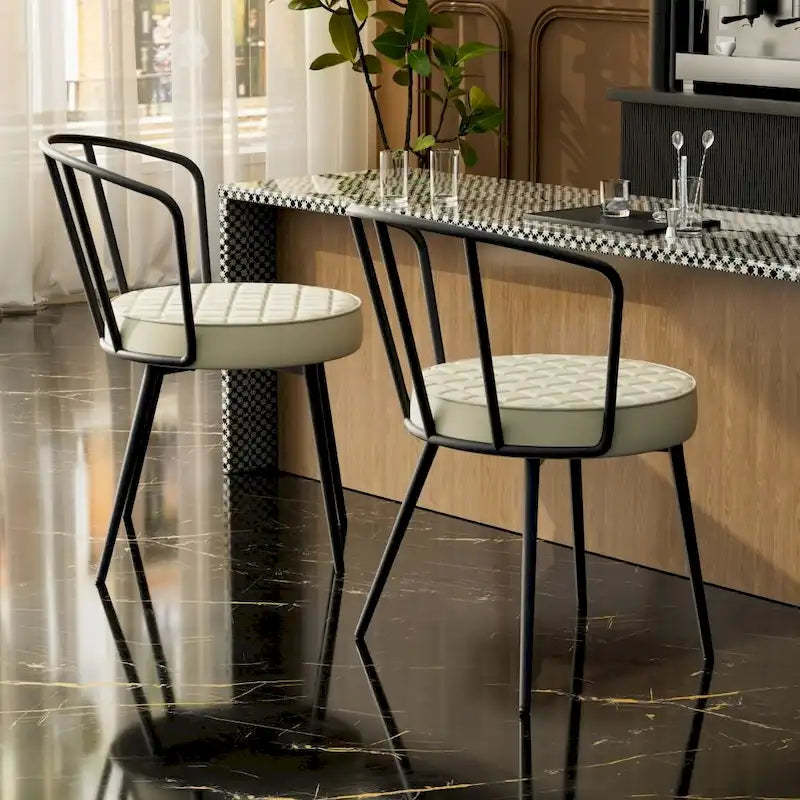 Set of 2 Leather Dining Chairs with Metal Frame