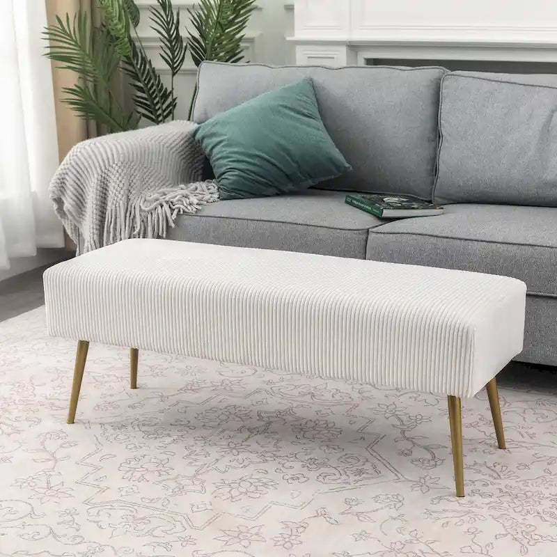 Adeco 43 Inch Velvet Bench Bed End Entryway Bench with Gold Legs