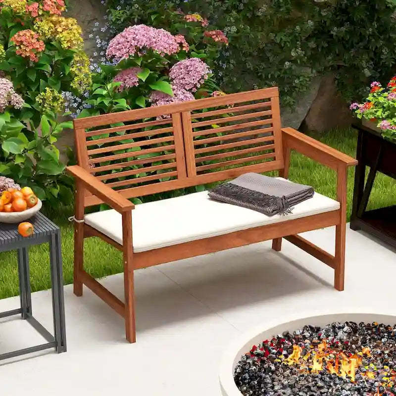 Outdoor Bench Patio Bench Conversation Loveseat w/ Slatted Back & Seat