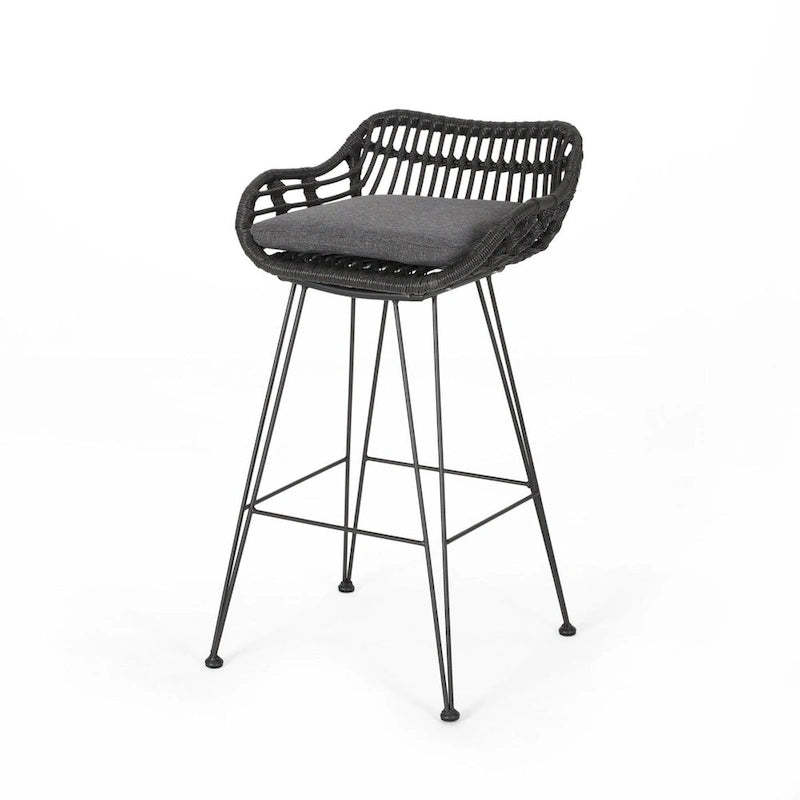 Oaks Aura 30-inch Modern Wood and Metal Patio Stool, Industrial Farmhouse Style Barstools, Set of 2
