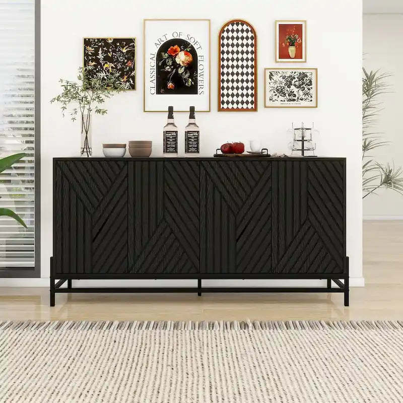 Sideboard Buffet Cabinet, Coffee Bar Cabinet, 47.2 Cabinet with 3 Drawers & 2 Doors, Kitchen Buffet Cabinet Cupboard Natural