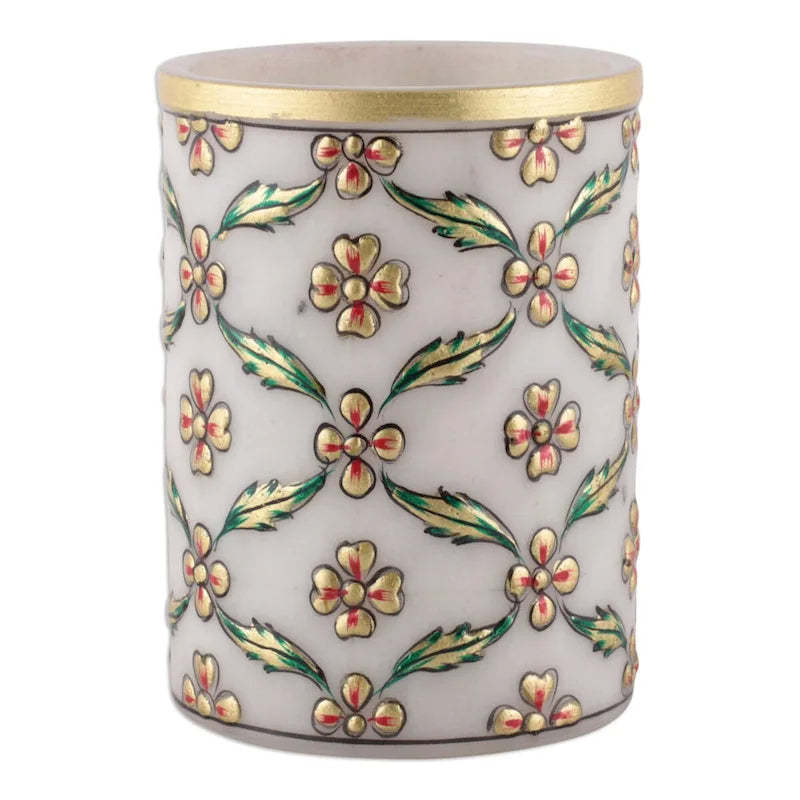 Novica Handmade Blooming Mesh Marble Pen Holder