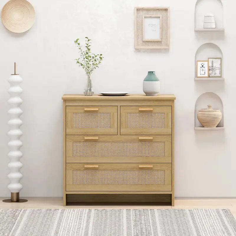 Roomfitters 4-Drawer Rattan Cabinet for Bedroom, Living Room, Dining Room, Hallways - Easy Assembly