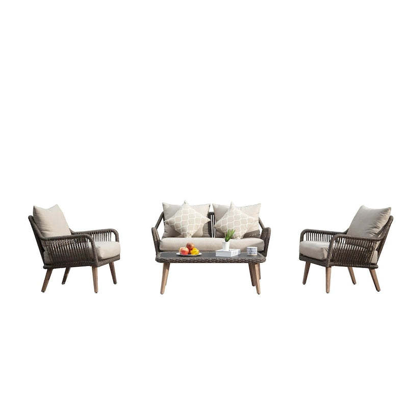 Patio Conversation Sets 4-Pieces, Handwoven Rattan Wicker Aluminum Frame Outdoor Patio Set - 54.72 * 31.69 * 22.83
