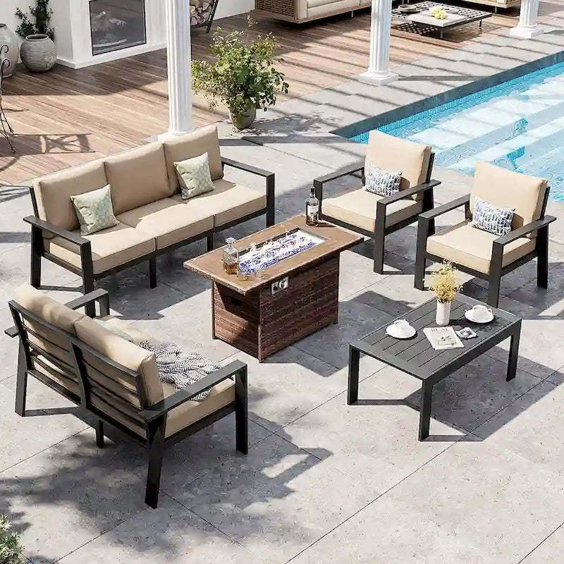 6 Pieces Patio Furniture Set Outdoor Aluminum Furniture Set with Waterproof Cover