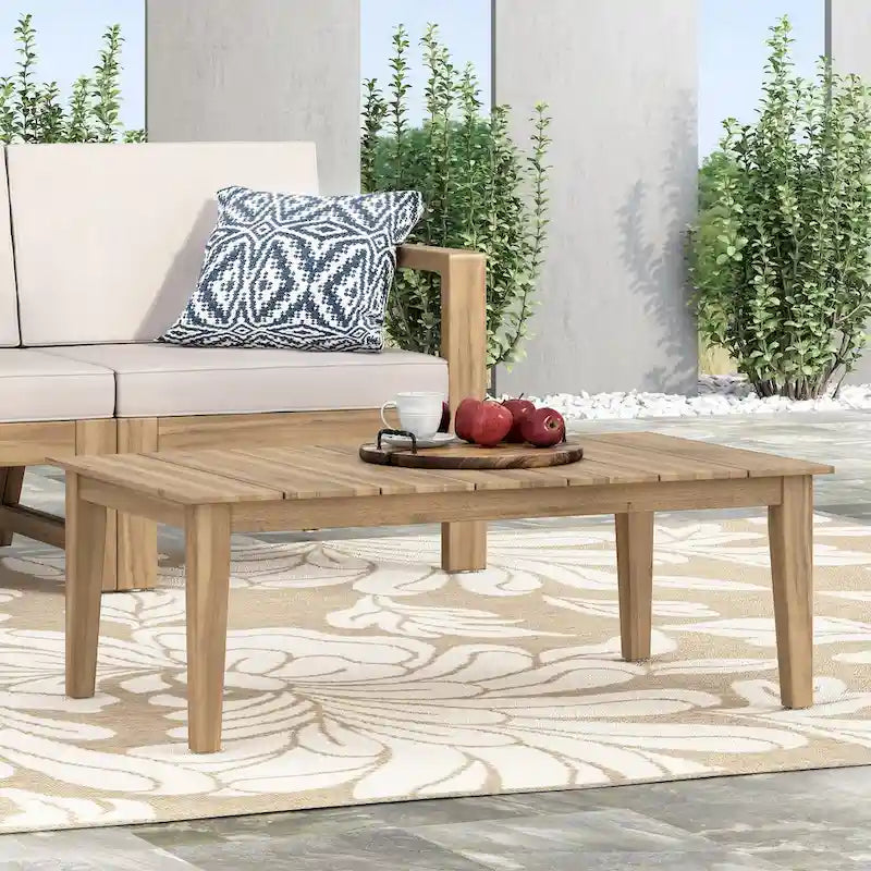 Acacia Wood Outdoor Coffee Table, Light Brown, 14 H X 23.5 W X 39.5 L