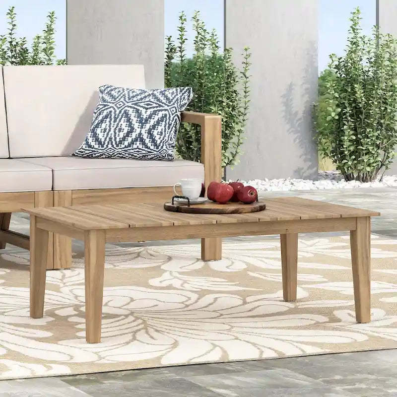 Acacia Wood Outdoor Coffee Table, Light Brown, 14 H X 23.5 W X 39.5 L