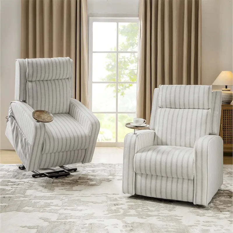 Darrell Modern Lift Assist Massage and Heating Power Recliner with Charing and Soild Wood Tray Set of 2by HULALA HOME