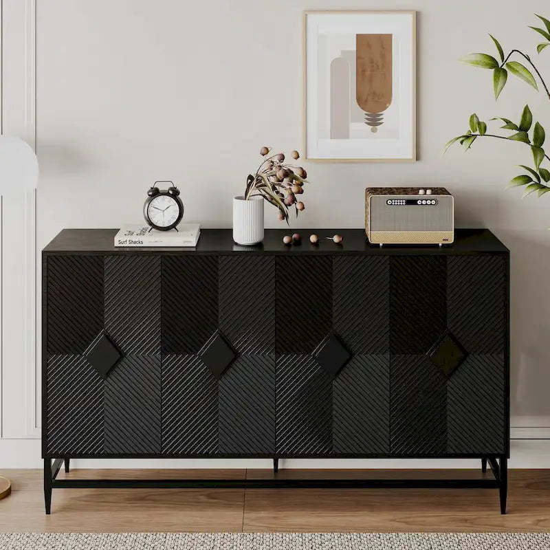 Accent Lacquered 4 Door Wooden Sideboard Buffet Server Cabinet