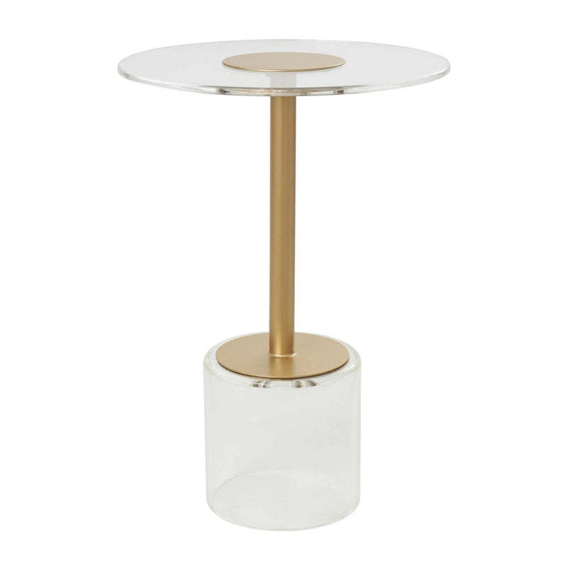 Acrylic Plastic Side End Accent Table with Elevated Base and Gold Stand - Clear - Roche River Decor