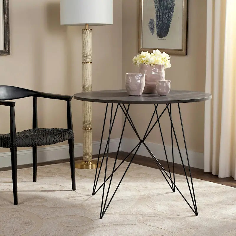 SAFAVIEH Zorana Dark Grey / Black Round Dining Table - 35.4 x 35.4 x 29.5 - 35Wx35Dx30H