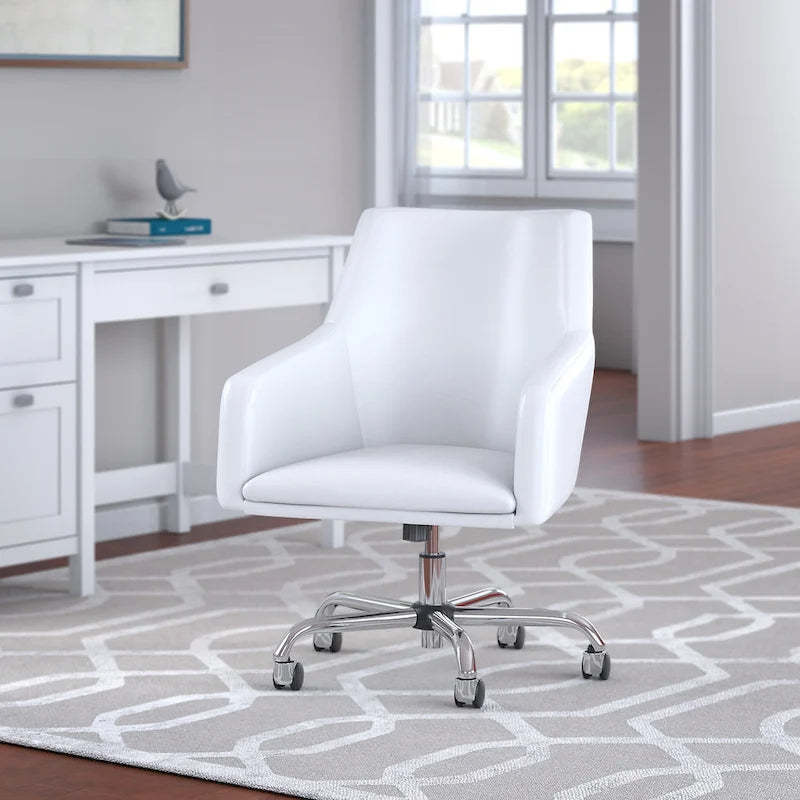 Bush Furniture Broadview Mid Back Leather Box Chair in White - 24.41L x 24.80W x 34.45H