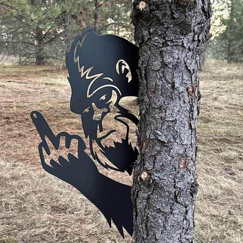 Peek-a-Boo Flipping Off Bigfoot Metal Sign