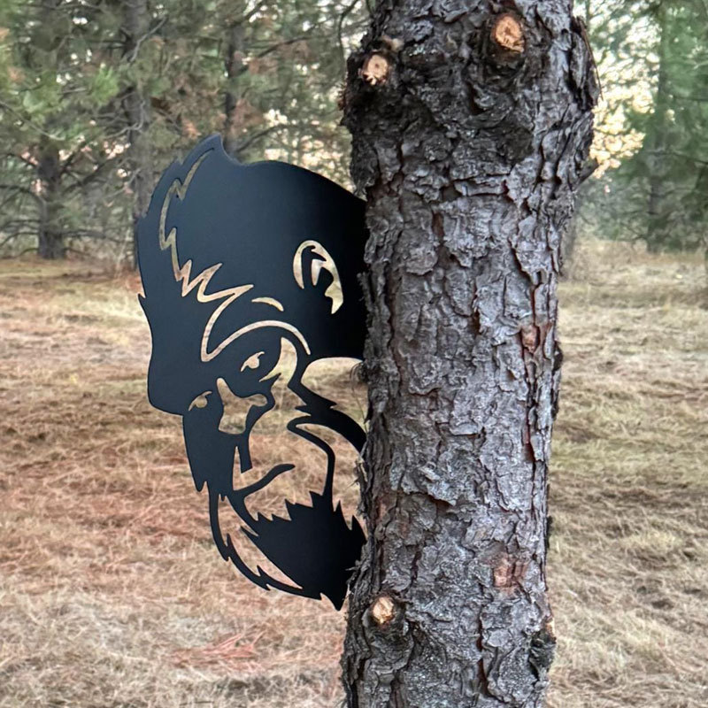 Peek-a-Boo Flipping Off Bigfoot Metal Sign