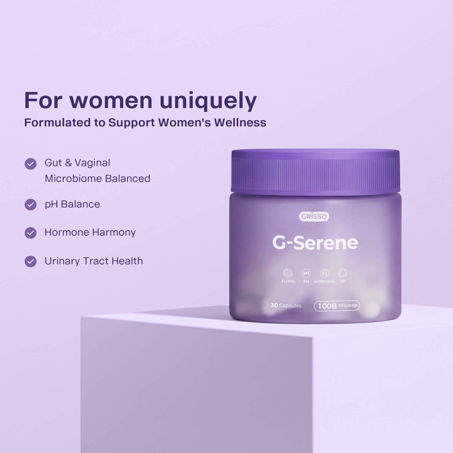 G-Serene 4-In-1 Women's Health Prebiotic + Probiotic supports Gut& Vaginal Microbiome Balanced, pH Balance, Hormone Harmony, Urinary Tract Health