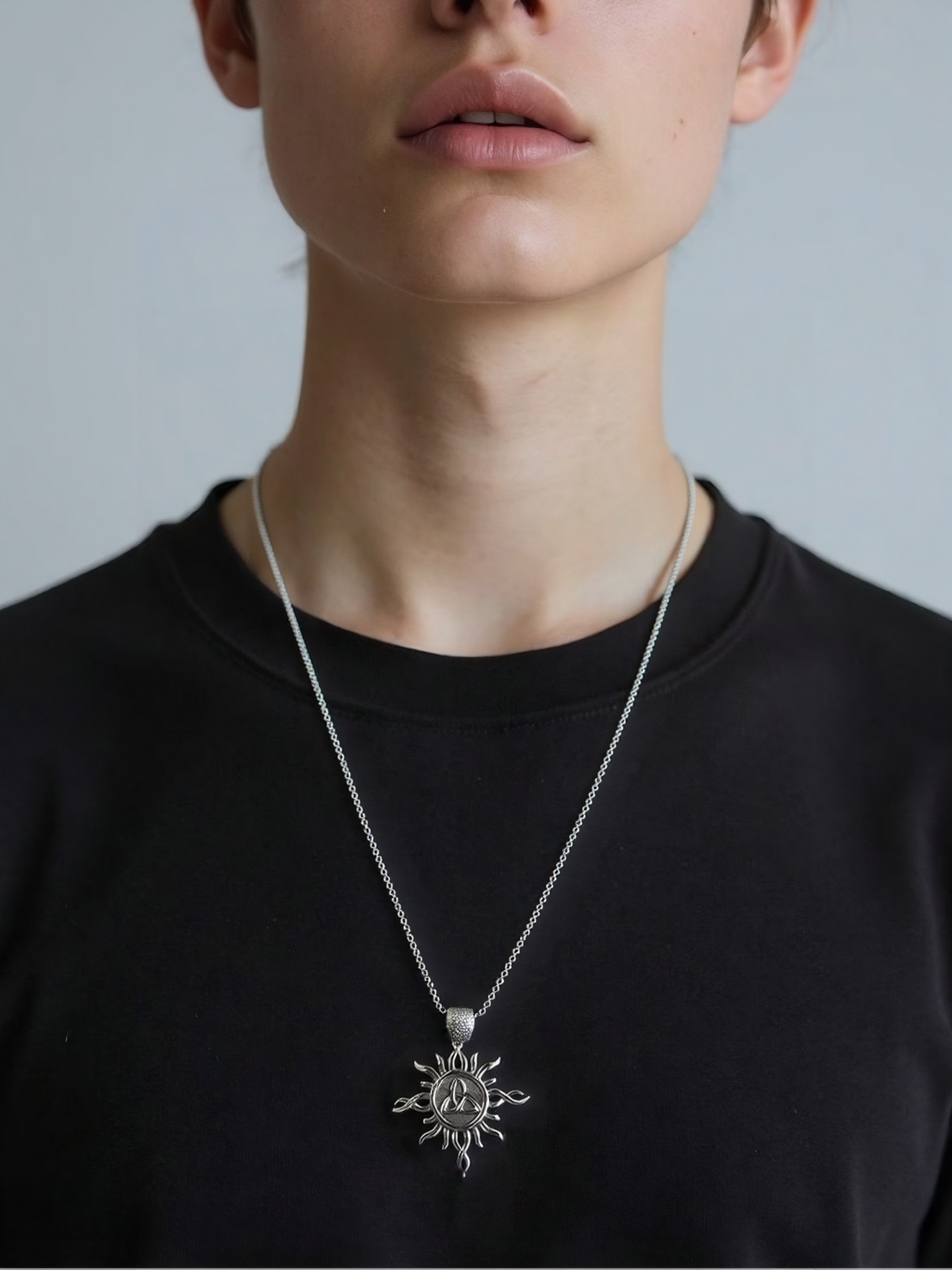 Viking Sunflower Pendant Necklace, Punk Style Titanium Steel Men's Jewelry-stylishnooks