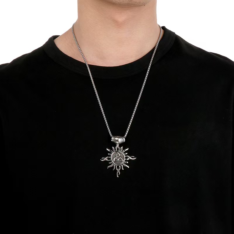 Viking Sunflower Pendant Necklace, Punk Style Titanium Steel Men's Jewelry-stylishnooks