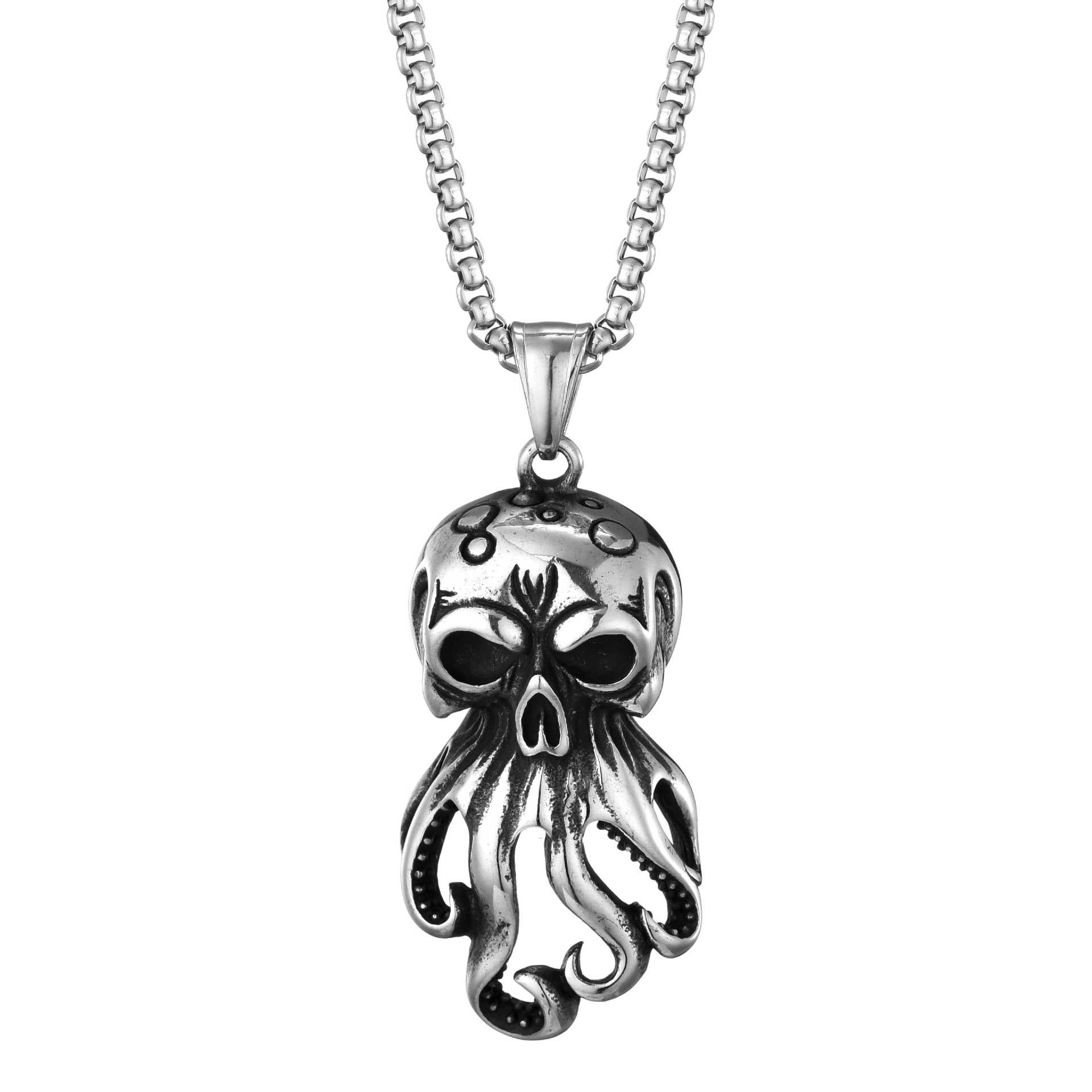 Kraken Skull Pendant Necklace, Gothic Cthulhu Style Alloy Men's Jewelry-stylishnooks