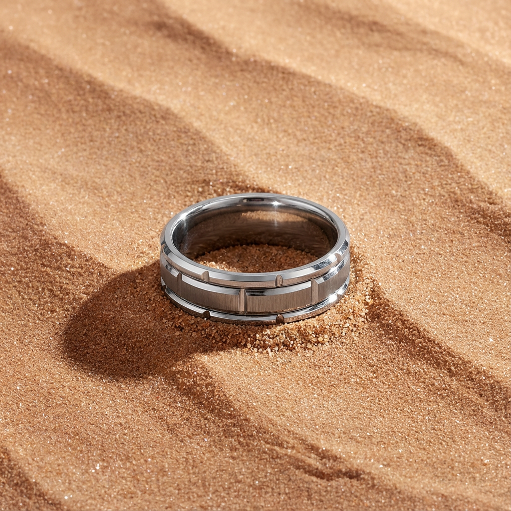 Matte Grooved Tungsten Ring - Men’s Unique Carbide Band