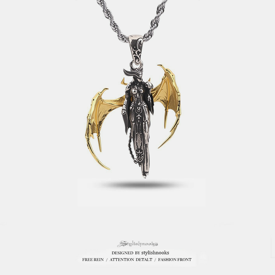 Vintage Golden Wing Witch Pendant-stylishnooks