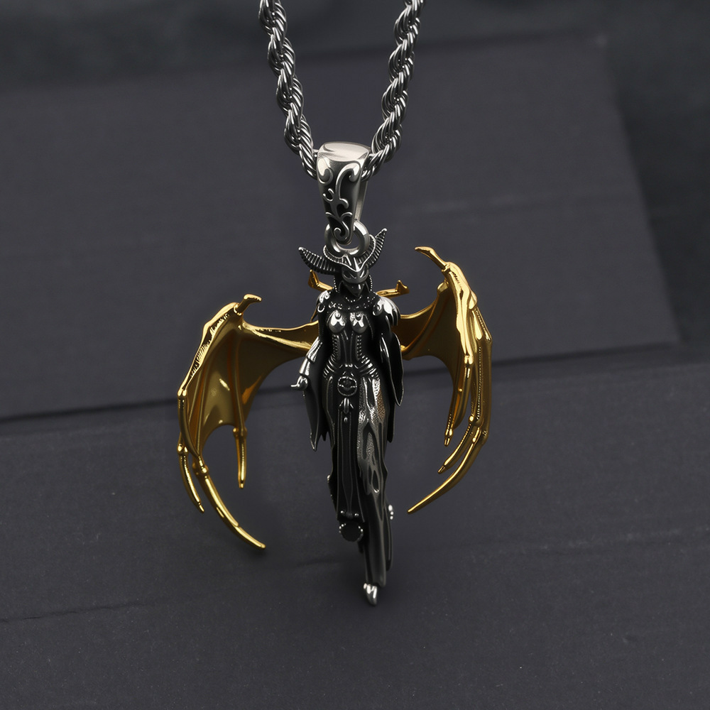 Vintage Golden Wing Witch Pendant-stylishnooks