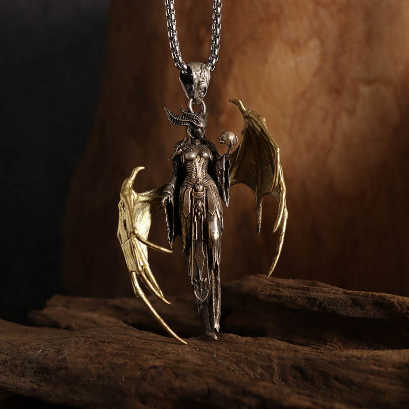 Vintage Golden Wing Witch Pendant-stylishnooks