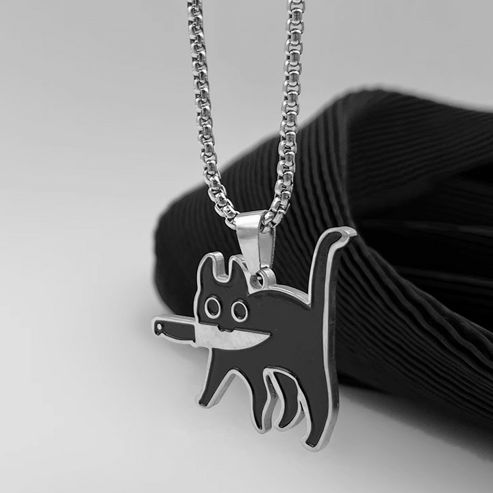 Cute Cat With Knife Pendant-stylishnooks