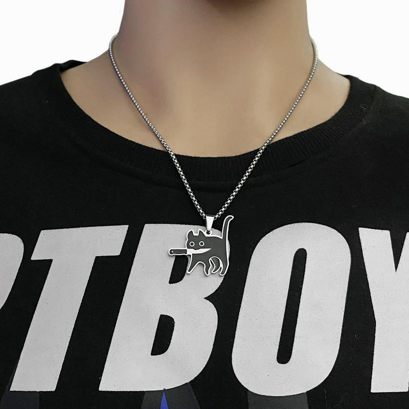 Cute Cat With Knife Pendant-stylishnooks