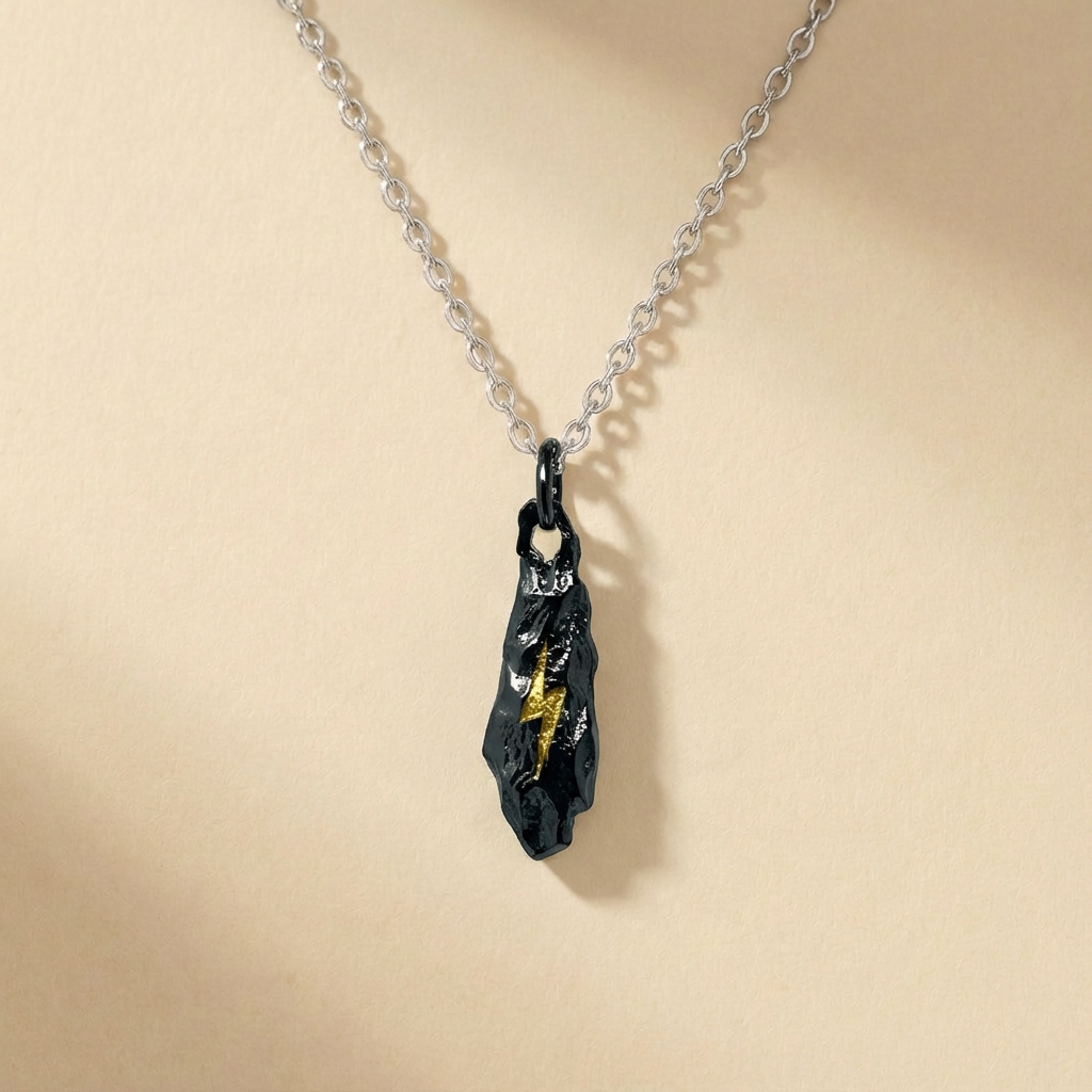 andmade Black Gold Stone Lightning Pendant