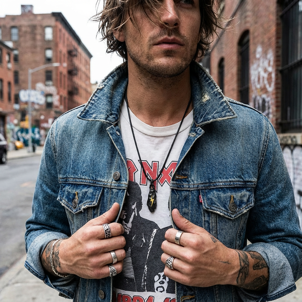 andmade Black Gold Stone Lightning Pendant