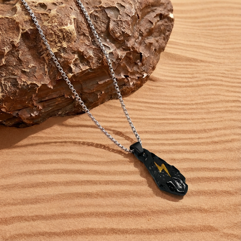andmade Black Gold Stone Lightning Pendant