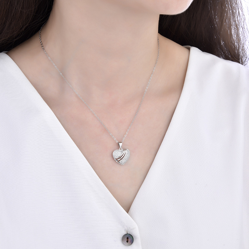 Sparkling Love: 925 Sterling Silver Open-Heart Pendant Necklace, Dazzling Zirconia Autumn Winter New Collection-stylishnooks