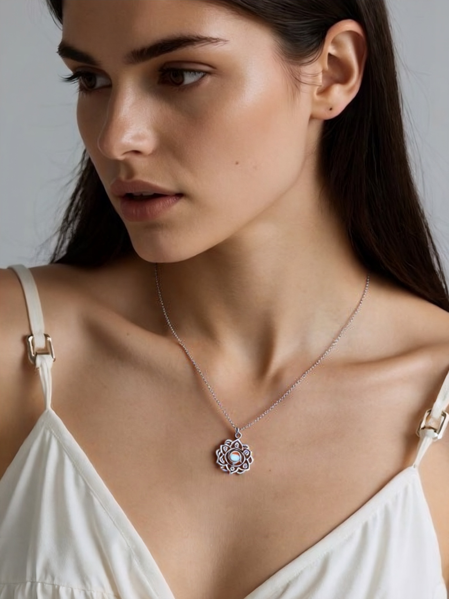 Women's Moonlit Lotus Pendant Necklace with Mystical Moonstone-stylishnooks