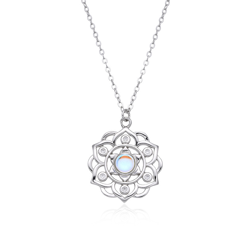 Women's Moonlit Lotus Pendant Necklace with Mystical Moonstone-stylishnooks