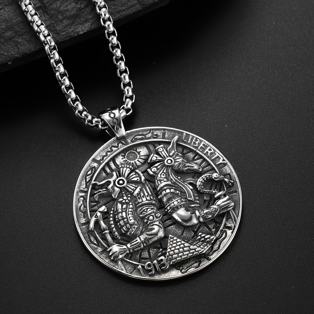 Anubis Pendant, Ancient Egypt God of Death Jackal Head Round Medal Pendant-stylishnooks