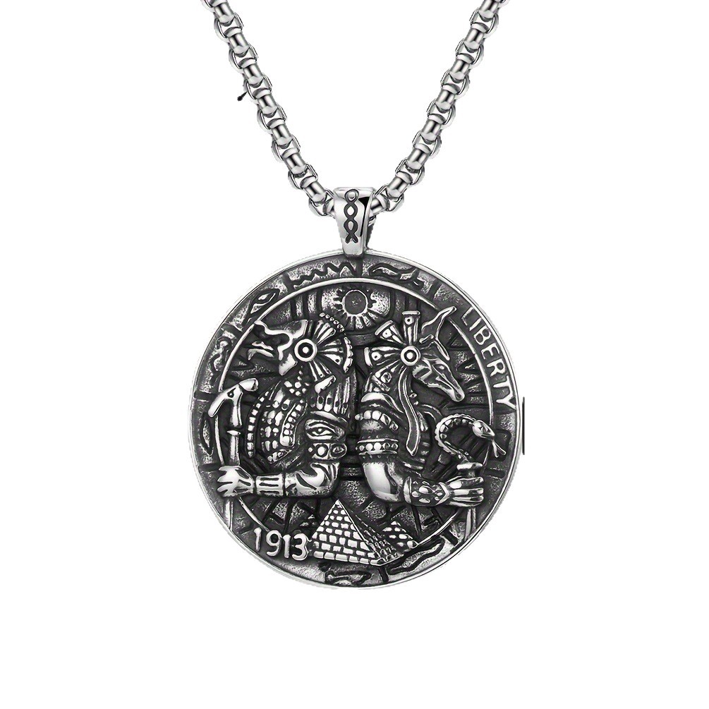 Anubis Pendant, Ancient Egypt God of Death Jackal Head Round Medal Pendant-stylishnooks