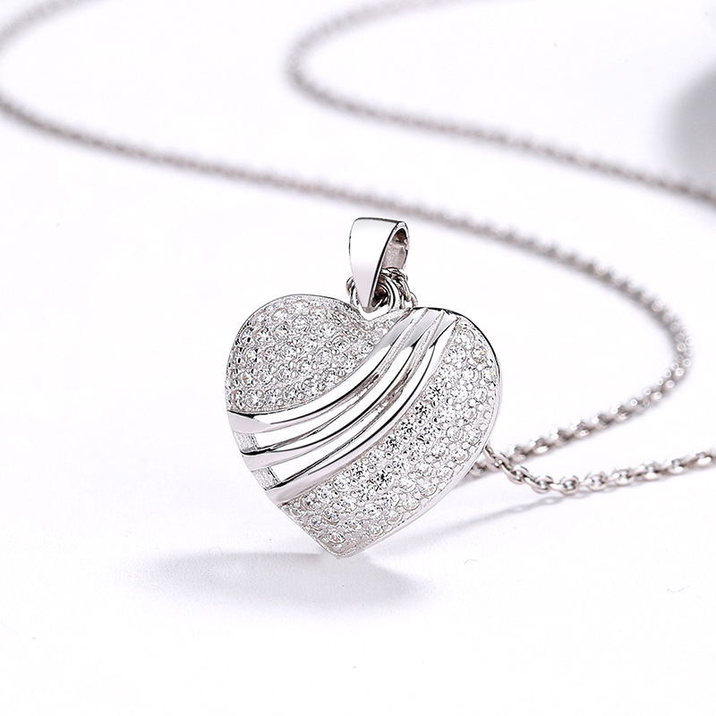 Sparkling Love: 925 Sterling Silver Open-Heart Pendant Necklace, Dazzling Zirconia Autumn Winter New Collection-stylishnooks