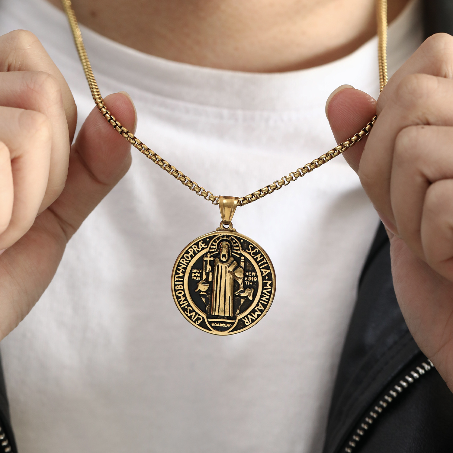 Double-Sided Exorcist Pendant Necklace, Sacred Alloy Talisman for Spiritual Protection-stylishnooks